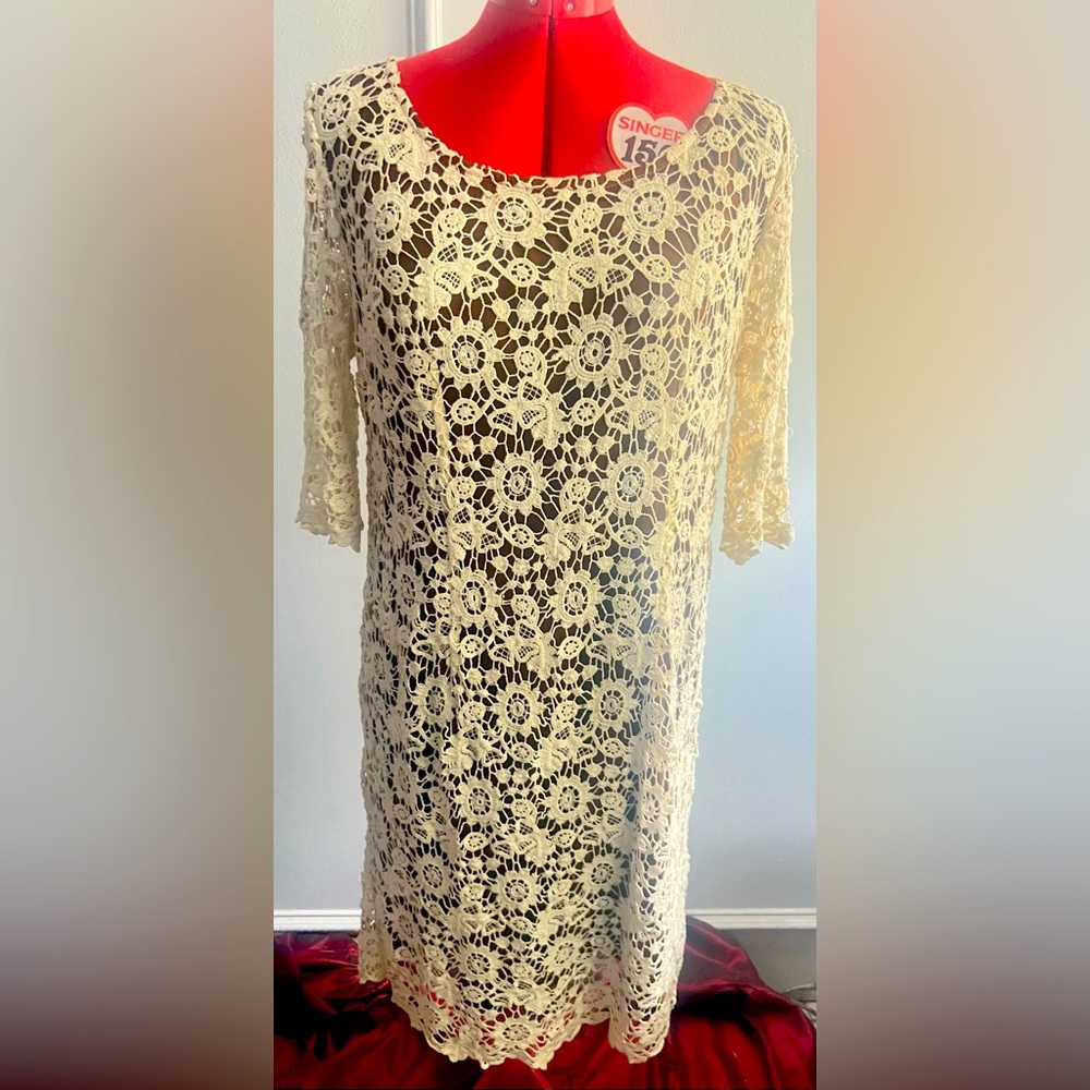 Elegant Cream Lace Crochet Dress Antonio Melani Size 12